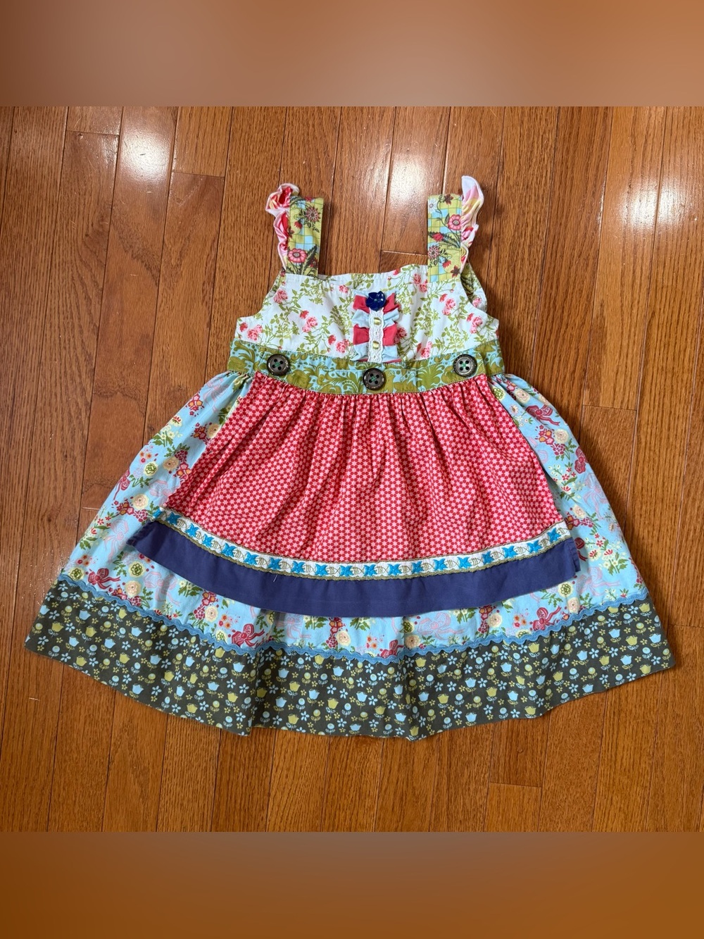 Matilda Jane Girls 4 Serendipity Lucky Stars Apron Dress Floral Flutter Ruffle